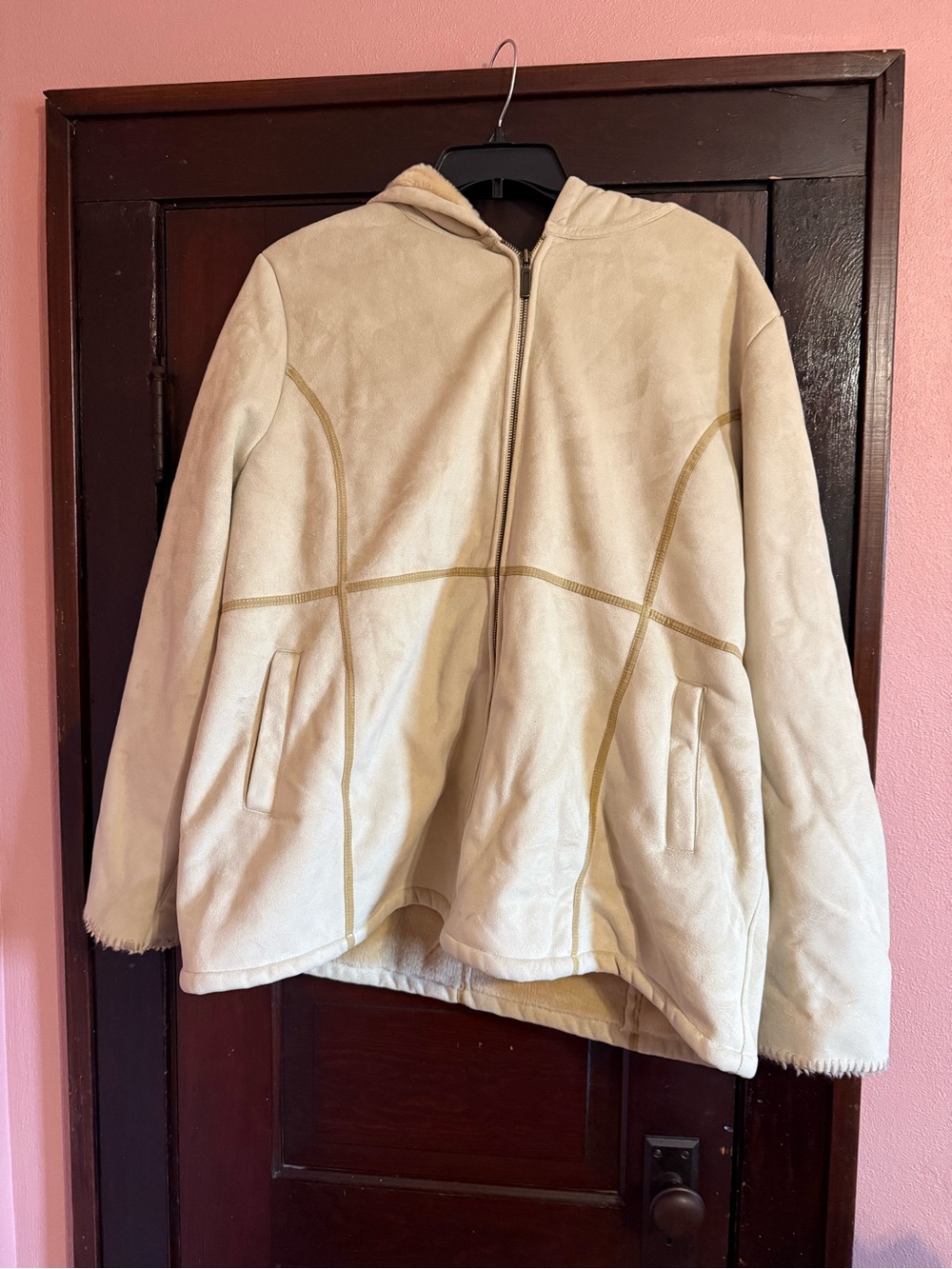 Covington Cream Teddy‎ Zip-Front Hooded Jacket Fur Lined